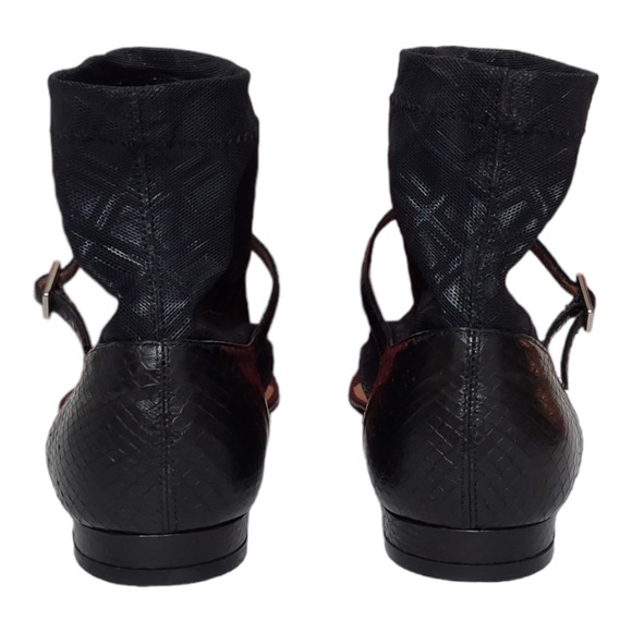 SALVATORE FERRAGAMO Black Flat Sandals Size 9 Animal Skin Ankle Sock Flats NEW - Picture 3 of 5